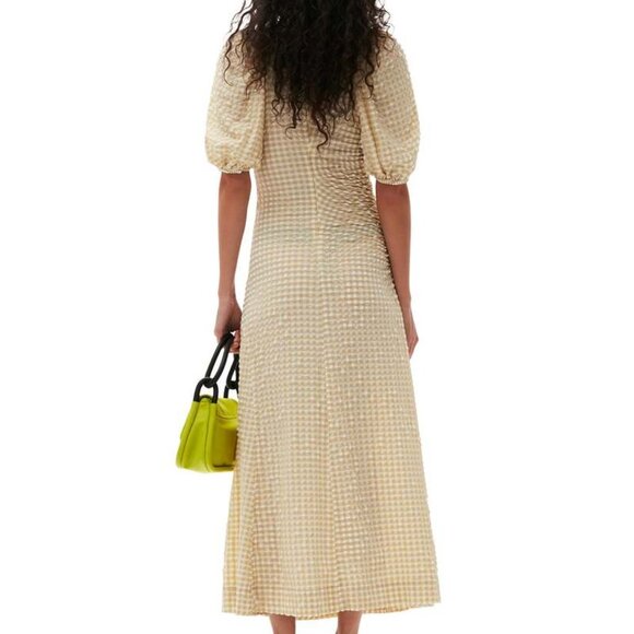 Ganni Seersucker Puff Sleeve Dress Size 6 - Picture 2 of 7